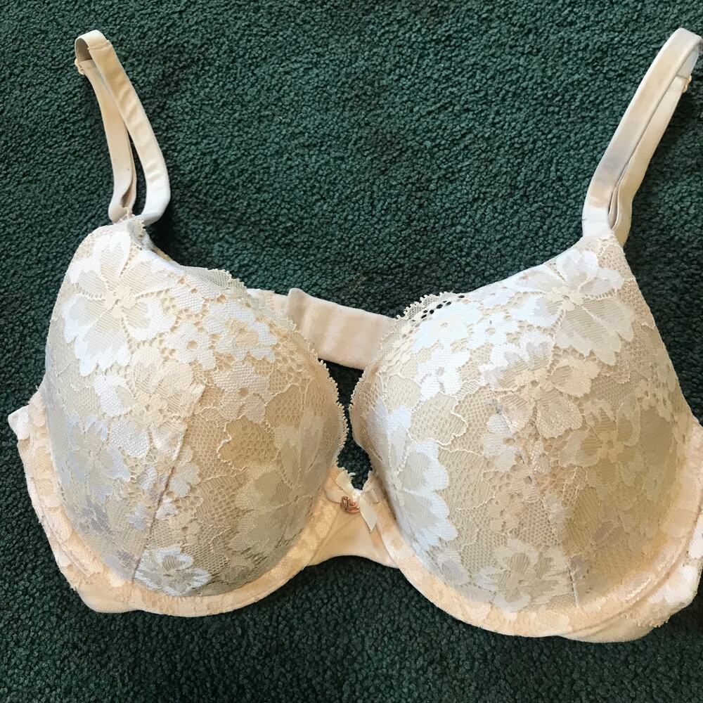 Victoria Secret Perfect Shape Bra Cream White Floral Lace Underwire 32D